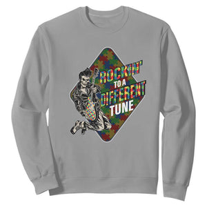 Autism Awareness Sweatshirt Rockin' To A Different Tune Skeleton TS09 Sport Gray Printyourwear