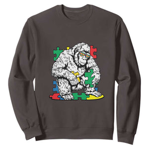 Autism Awareness Bigfoot Puzzle Autistic Warrior Sweatshirt TS09 Dark Chocolate Printyourwear