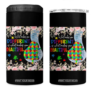 Autism Awareness 4 in 1 Can Cooler Tumbler What Makes You Different Is What Makes You Beautiful Autistic Elephant Mom TS09 One Size: 16 oz Black Print Your Wear