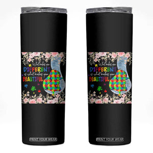 Autism Awareness Skinny Tumbler What Makes You Different Is What Makes You Beautiful Autistic Elephant Mom TS09 Black Print Your Wear