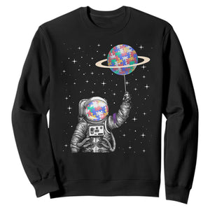 Autism Awareness Sweatshirt Astronaut Puzzle Balloon Autistic Outer Space TS09 Black Printyourwear