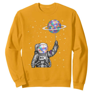 Autism Awareness Sweatshirt Astronaut Puzzle Balloon Autistic Outer Space TS09 Gold Printyourwear