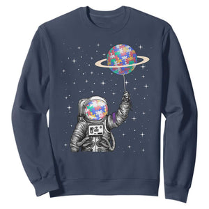 Autism Awareness Sweatshirt Astronaut Puzzle Balloon Autistic Outer Space TS09 Navy Printyourwear