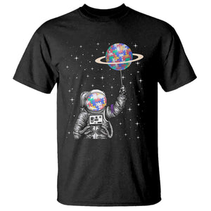 Autism Awareness T Shirt Astronaut Puzzle Balloon Autistic Outer Space TS09 Black Printyourwear