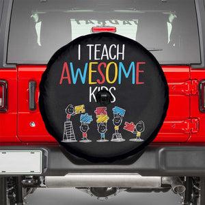 Autism Awareness Spare Tire Cover I Teach Awesome Kids Funny Puzzle Special Education Teacher TS09 Black Print Your Wear