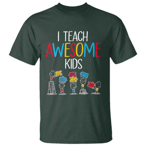 Autism Awareness T Shirt I Teach Awesome Kids Funny Puzzle Special Education Teacher TS09 Dark Forest Green Printyourwear