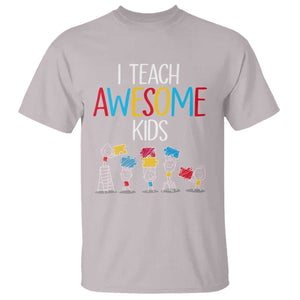Autism Awareness T Shirt I Teach Awesome Kids Funny Puzzle Special Education Teacher TS09 Ice Gray Printyourwear