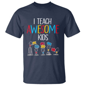 Autism Awareness T Shirt I Teach Awesome Kids Funny Puzzle Special Education Teacher TS09 Navy Printyourwear