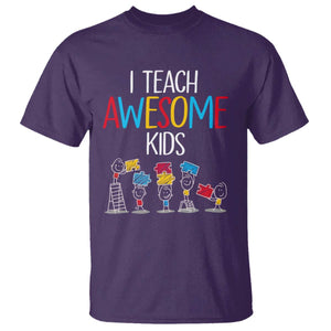 Autism Awareness T Shirt I Teach Awesome Kids Funny Puzzle Special Education Teacher TS09 Purple Printyourwear