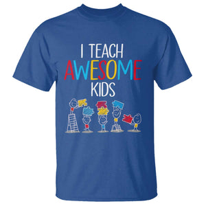 Autism Awareness T Shirt I Teach Awesome Kids Funny Puzzle Special Education Teacher TS09 Royal Blue Printyourwear