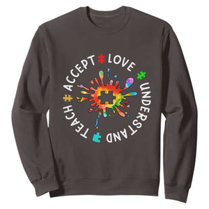 Autism Awareness Sweatshirt Special Teacher Teach Accept Understand Love TS09 Dark Chocolate Printyourwear