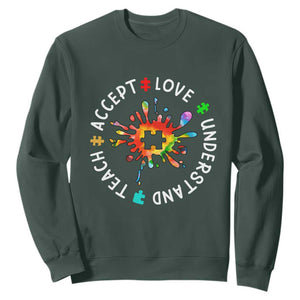 Autism Awareness Sweatshirt Special Teacher Teach Accept Understand Love TS09 Dark Forest Green Printyourwear
