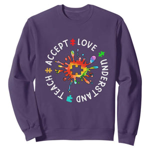 Autism Awareness Sweatshirt Special Teacher Teach Accept Understand Love TS09 Purple Printyourwear