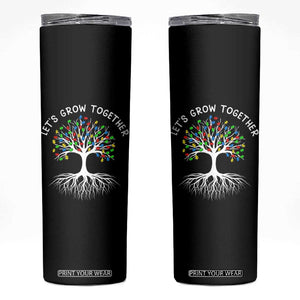 Autism Awareness Skinny Tumbler Let's Grow Together Puzzle Flowers TS09 Black Print Your Wear