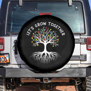Autism Awareness Spare Tire Cover Let's Grow Together Puzzle Flowers TS09 No hole Black Print Your Wear