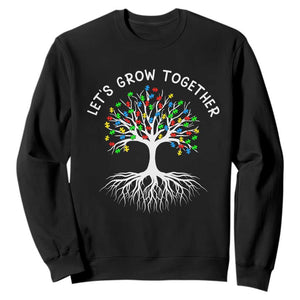 Autism Awareness Sweatshirt Let's Grow Together Puzzle Flowers TS09 Black Printyourwear