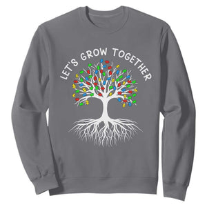 Autism Awareness Sweatshirt Let's Grow Together Puzzle Flowers TS09 Charcoal Printyourwear