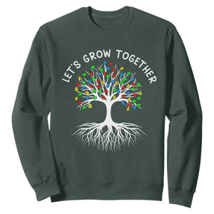 Autism Awareness Sweatshirt Let's Grow Together Puzzle Flowers TS09 Dark Forest Green Printyourwear