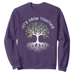 Autism Awareness Sweatshirt Let's Grow Together Puzzle Flowers TS09 Purple Printyourwear