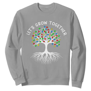 Autism Awareness Sweatshirt Let's Grow Together Puzzle Flowers TS09 Sport Gray Printyourwear