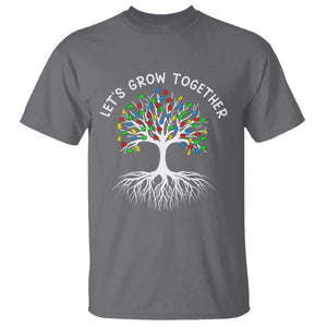 Autism Awareness T Shirt Let's Grow Together Puzzle Flowers TS09 Charcoal Printyourwear