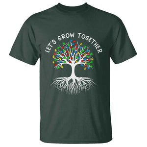 Autism Awareness T Shirt Let's Grow Together Puzzle Flowers TS09 Dark Forest Green Printyourwear