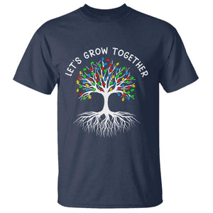 Autism Awareness T Shirt Let's Grow Together Puzzle Flowers TS09 Navy Printyourwear