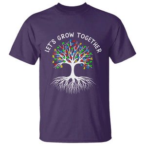 Autism Awareness T Shirt Let's Grow Together Puzzle Flowers TS09 Purple Printyourwear