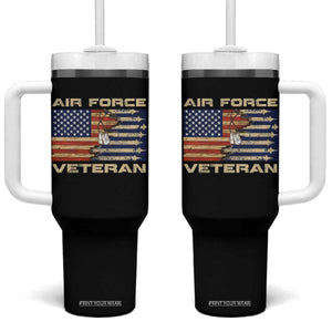 Air Force Veteran Tumbler With Handle American Flag Dog Tag TS09 One Size: 40 oz Black Print Your Wear