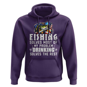 Funny Fishing Drinking Hoodie Fishing Solves Most Of My Problems Drinking Solves The Rest TS09 Purple Print Your Wear