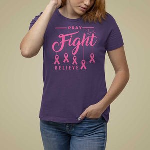 Breast Cancer T Shirt For Women Pray Fight Believe TS09 Purple Print Your Wear