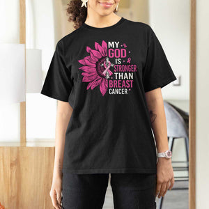 My God Is Stronger Than Breast Cancer T Shirt For Women Christian Sunflower American Flag TS09 Black Print Your Wear