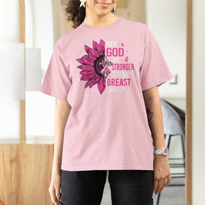 My God Is Stronger Than Breast Cancer T Shirt For Women Christian Sunflower American Flag TS09 Light Pink Print Your Wear
