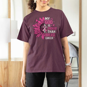 My God Is Stronger Than Breast Cancer T Shirt For Women Christian Sunflower American Flag TS09 Maroon Print Your Wear