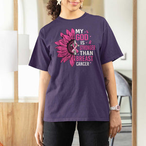 My God Is Stronger Than Breast Cancer T Shirt For Women Christian Sunflower American Flag TS09 Purple Print Your Wear