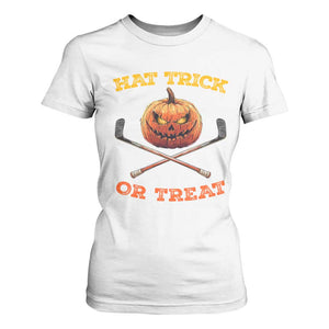 Halloween Hockey T Shirt For Women Hat Trick Or Treat Pumpkin Player TS09 White Print Your Wear