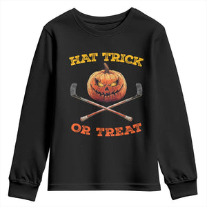 Halloween Hockey Youth Sweatshirt Hat Trick Or Treat Pumpkin Player TS09 Black Print Your Wear
