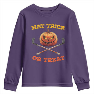 Halloween Hockey Youth Sweatshirt Hat Trick Or Treat Pumpkin Player TS09 Purple Print Your Wear