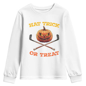 Halloween Hockey Youth Sweatshirt Hat Trick Or Treat Pumpkin Player TS09 White Print Your Wear