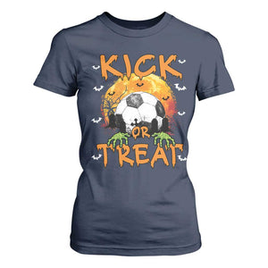 Halloween Soccer T Shirt For Women Kick Or Treat Spooky Season TS09 Navy Print Your Wear