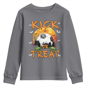 Halloween Soccer Youth Sweatshirt Kick Or Treat Spooky Season TS09 Charcoal Print Your Wear