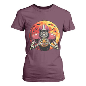 Halloween Football T Shirt For Women Spooky Skeleton Player TS09 Maroon Print Your Wear