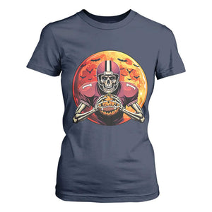 Halloween Football T Shirt For Women Spooky Skeleton Player TS09 Navy Print Your Wear