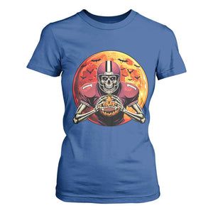 Halloween Football T Shirt For Women Spooky Skeleton Player TS09 Royal Blue Print Your Wear