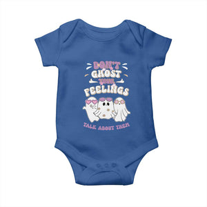 School Counselor Halloween Baby Onesie Don't Ghost Your Feelings Spooky Mental Health TS09 Royal Blue Print Your Wear