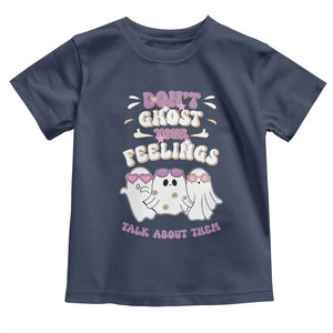 School Counselor Halloween Baby Shirt Don't Ghost Your Feelings Spooky Mental Health TS09 Navy Print Your Wear