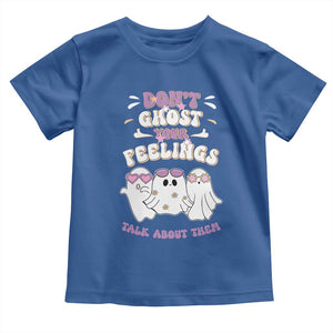 School Counselor Halloween Baby Shirt Don't Ghost Your Feelings Spooky Mental Health TS09 Royal Blue Print Your Wear