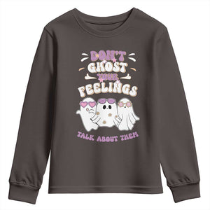 School Counselor Halloween Youth Sweatshirt Don't Ghost Your Feelings Spooky Mental Health TS09 Dark Chocolate Print Your Wear