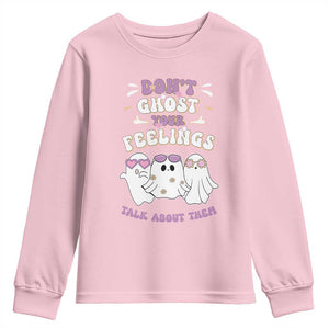 School Counselor Halloween Youth Sweatshirt Don't Ghost Your Feelings Spooky Mental Health TS09 Light Pink Print Your Wear