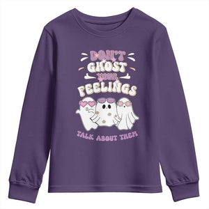School Counselor Halloween Youth Sweatshirt Don't Ghost Your Feelings Spooky Mental Health TS09 Purple Print Your Wear
